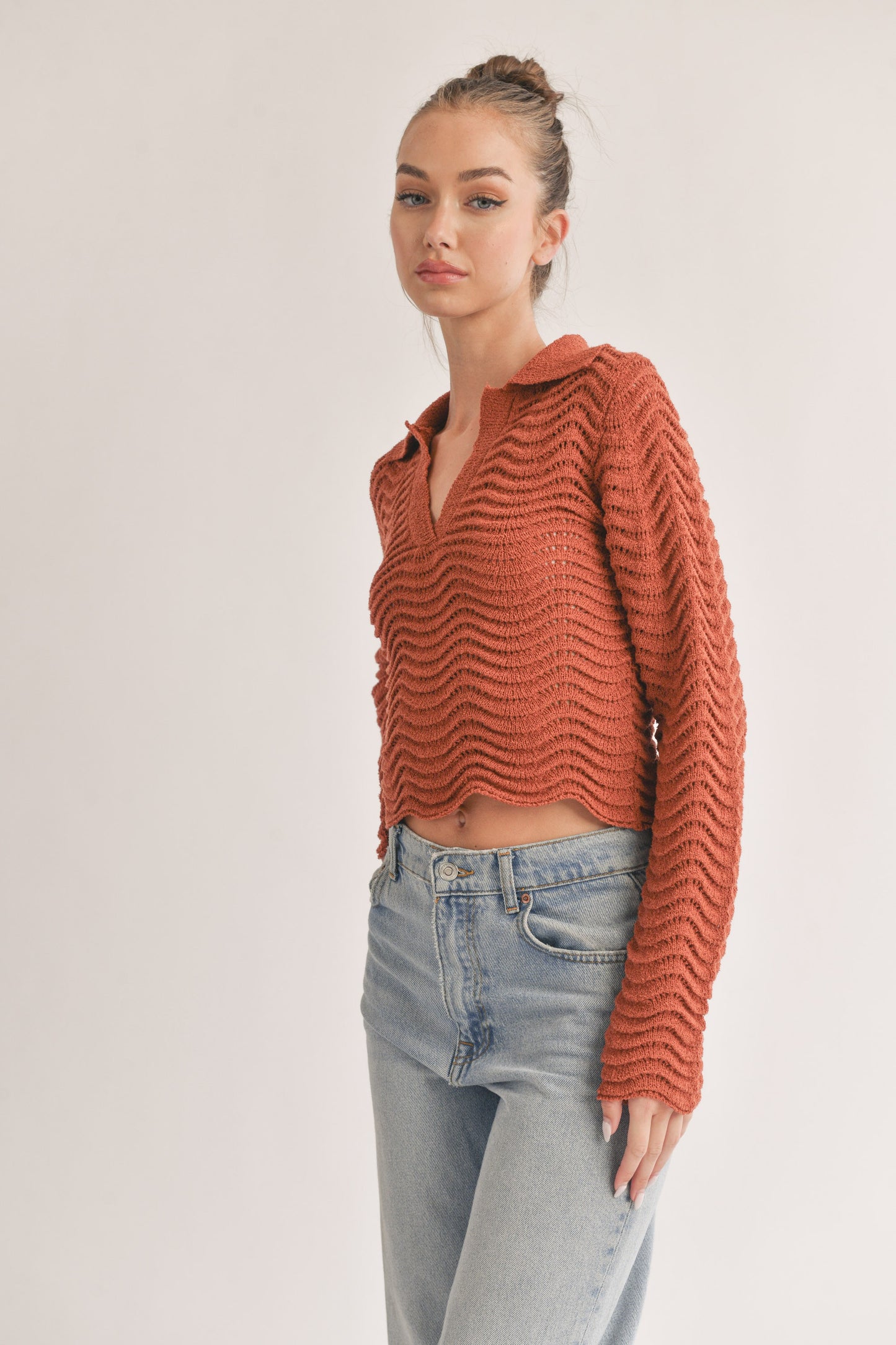 Scallop Edge Sweater Top