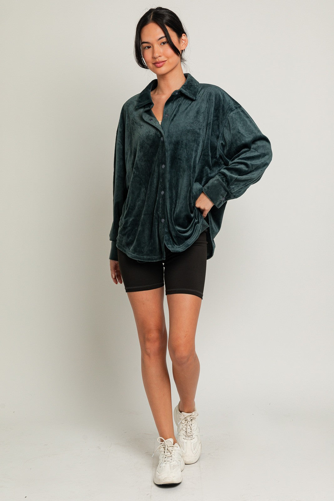 Dark Green Fleece Shirt Jacket