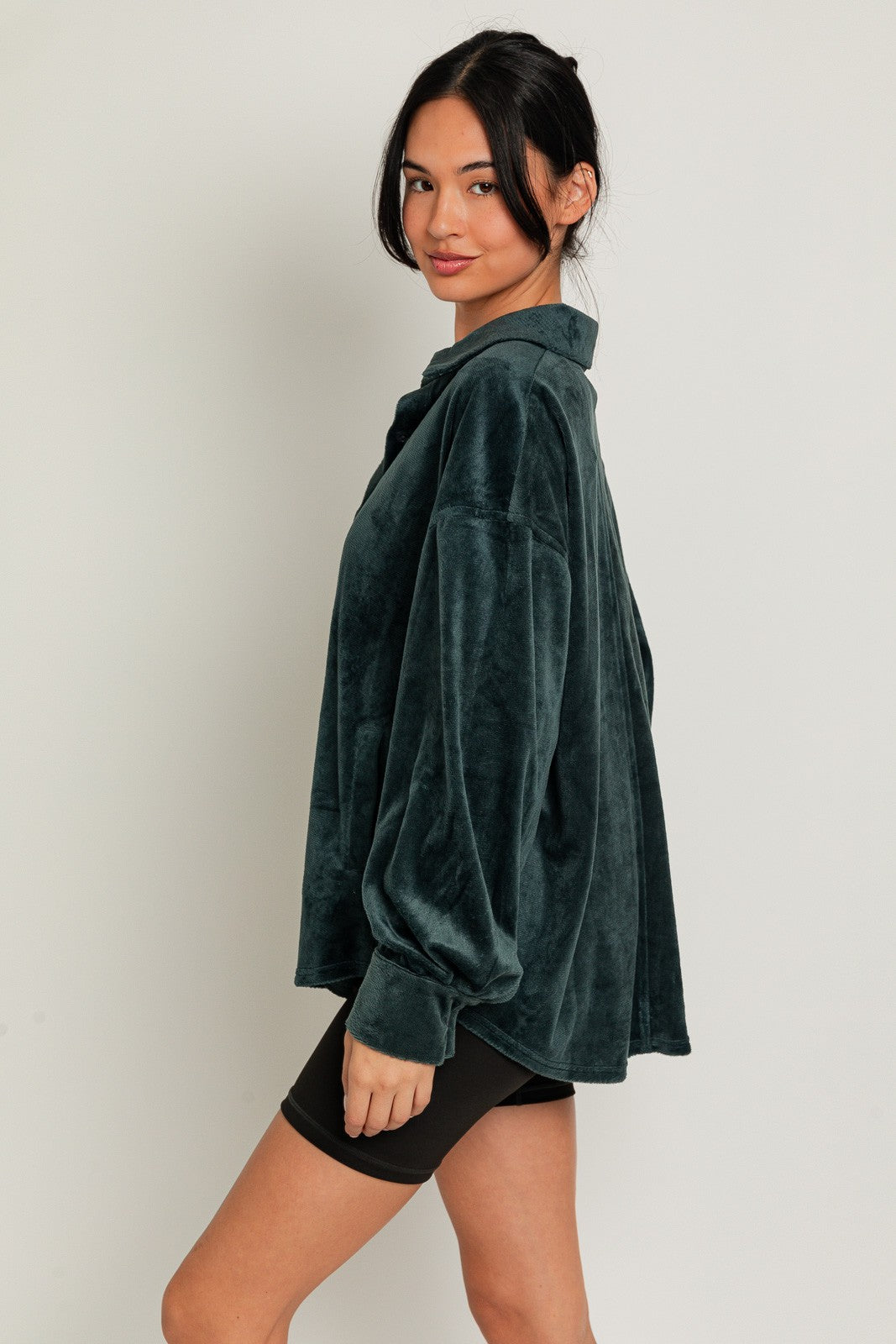 Dark Green Fleece Shirt Jacket