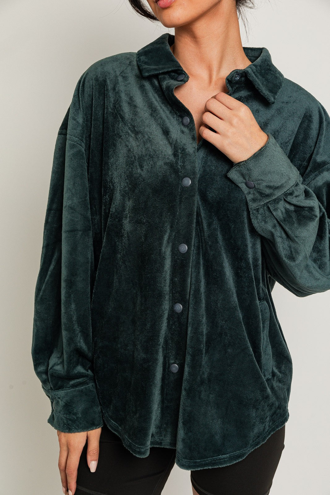 Dark Green Fleece Shirt Jacket