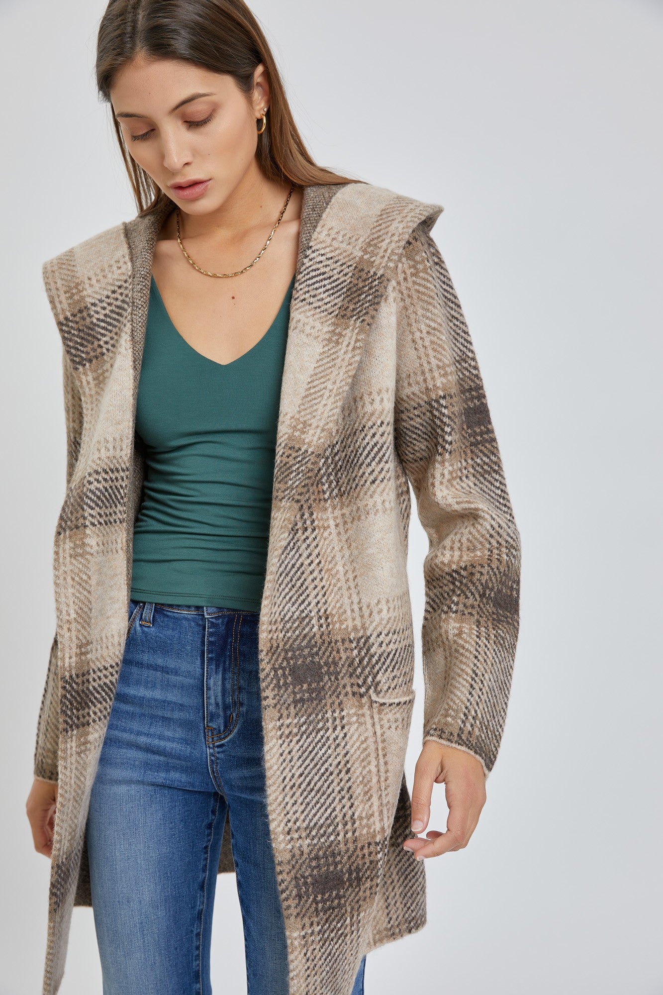 Plaid Open Coat