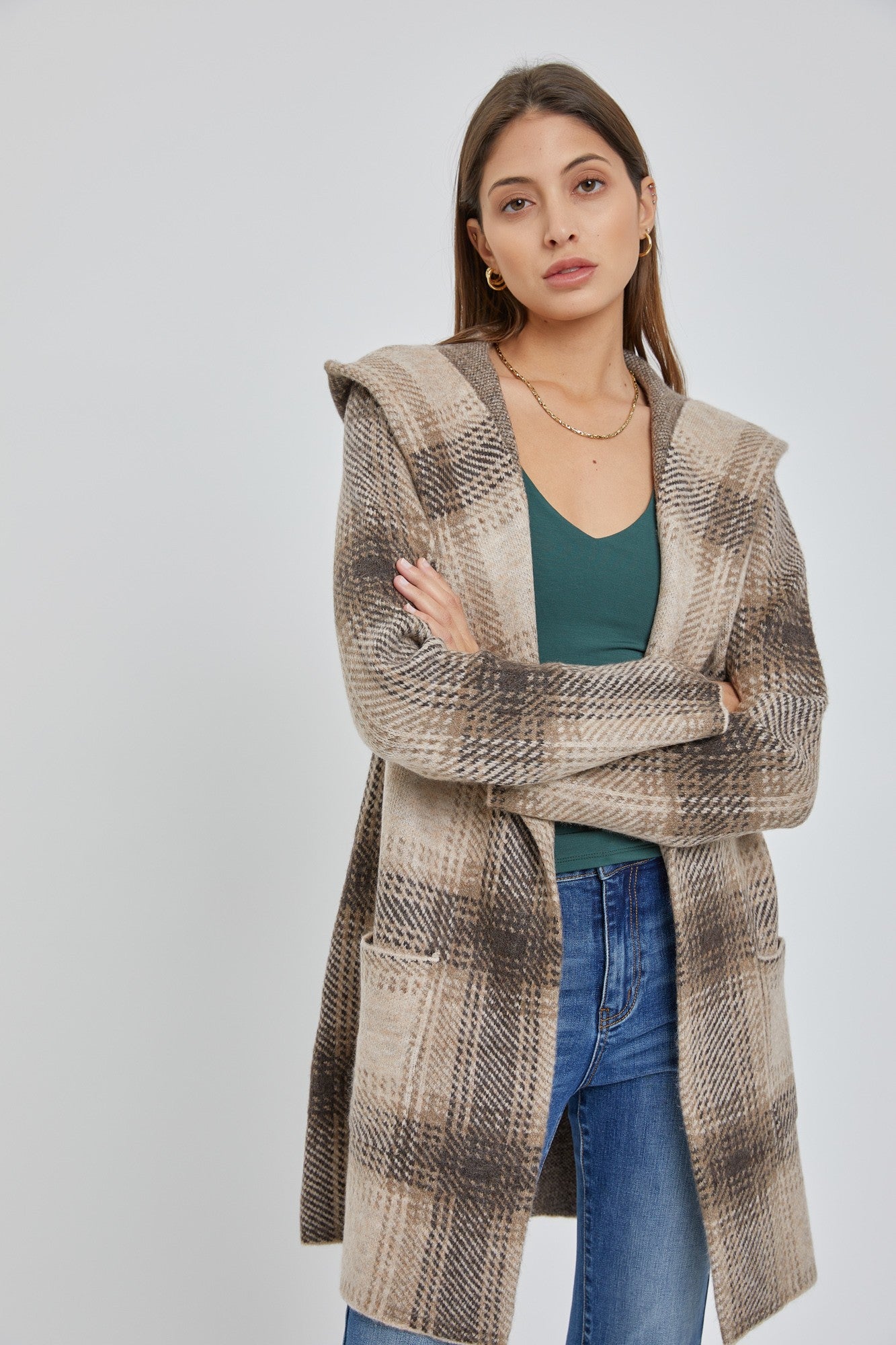 Plaid Open Coat