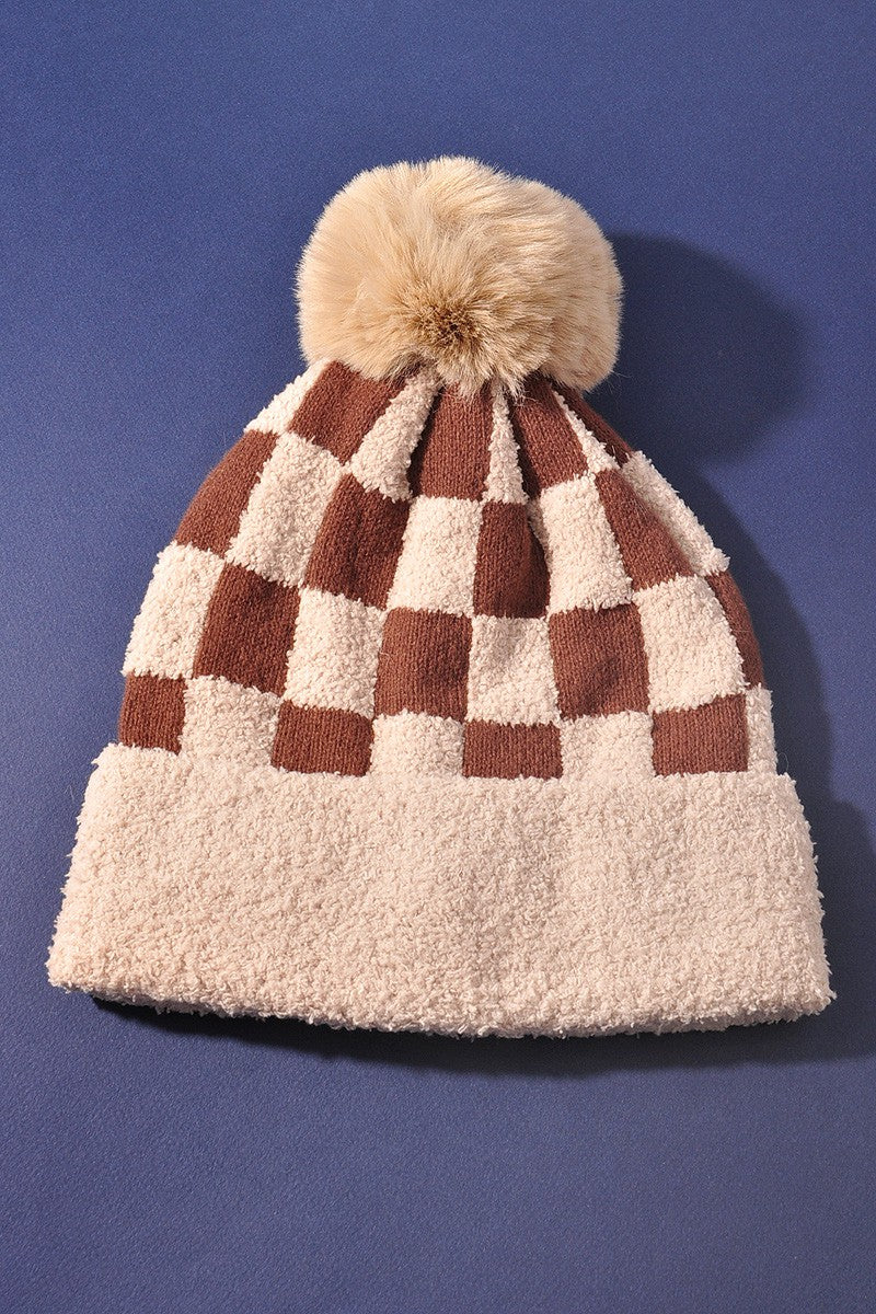 Checkered Pom Beanie