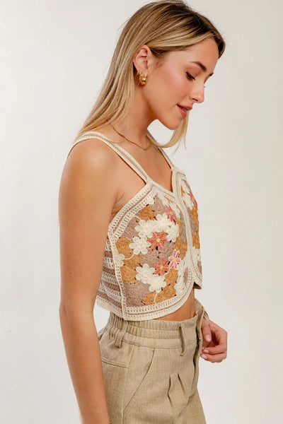 Neutral Floral Crochet Top