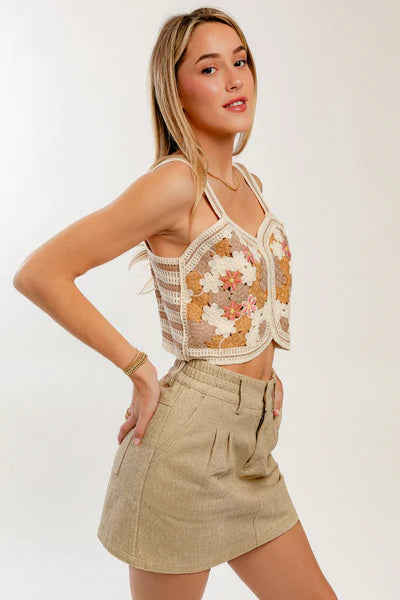 Neutral Floral Crochet Top