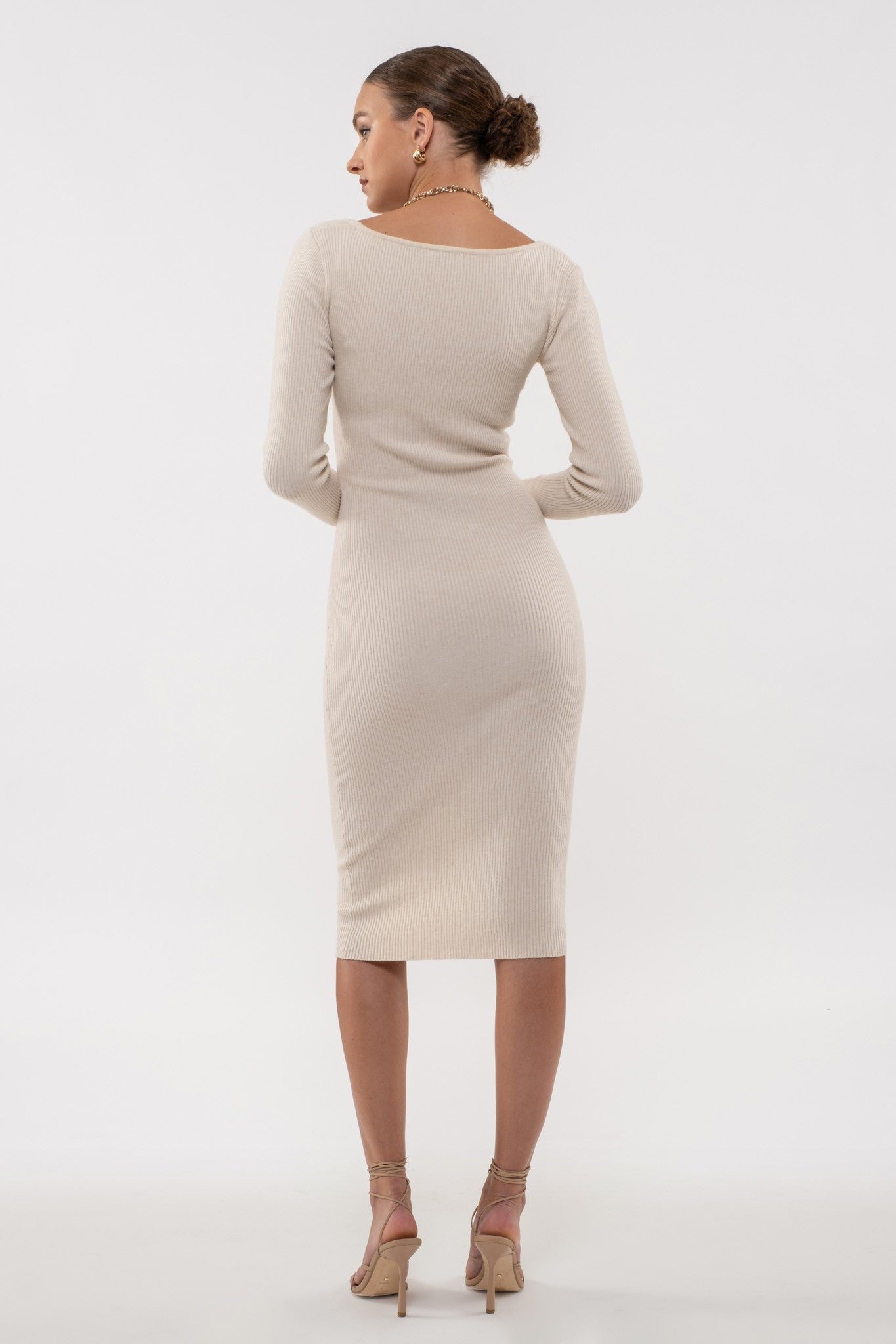 Midi Bodycon Ribbed Long Sleeve Dress (2 Color Options)