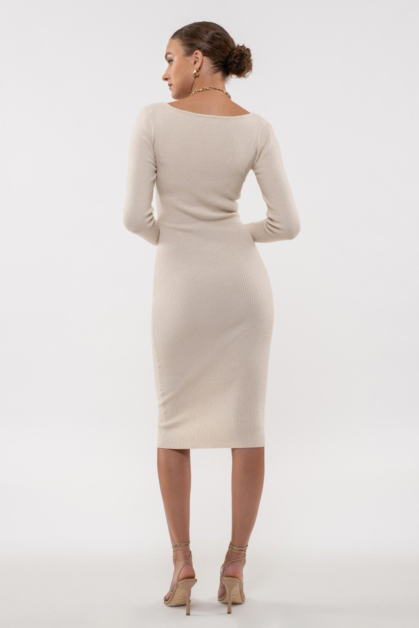 Midi Bodycon Ribbed Long Sleeve Dress