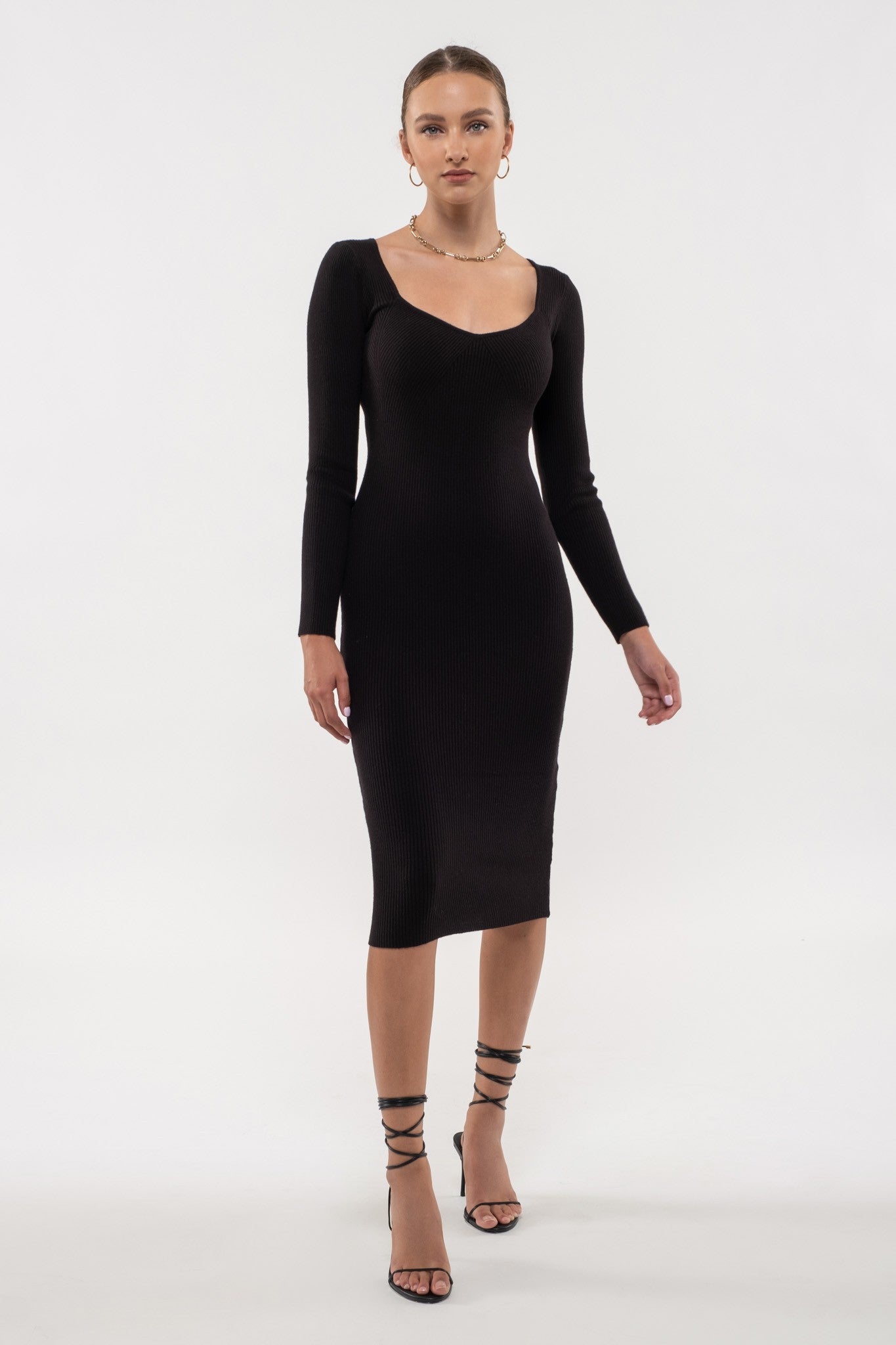 Midi Bodycon Ribbed Long Sleeve Dress (2 Color Options)