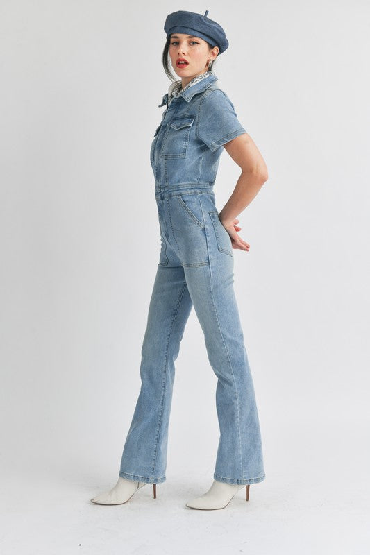 Zipper Denim Jumpsuit