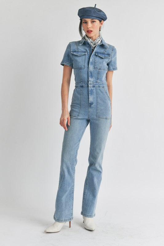 Zipper Denim Jumpsuit