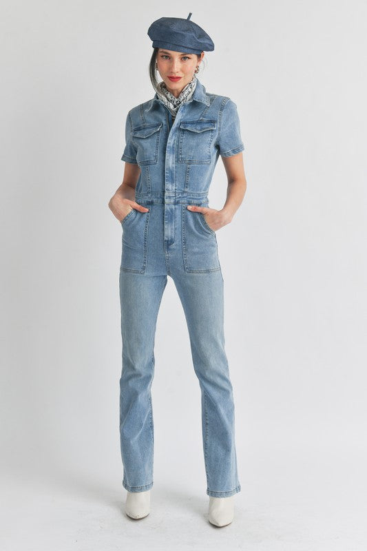 Zipper Denim Jumpsuit