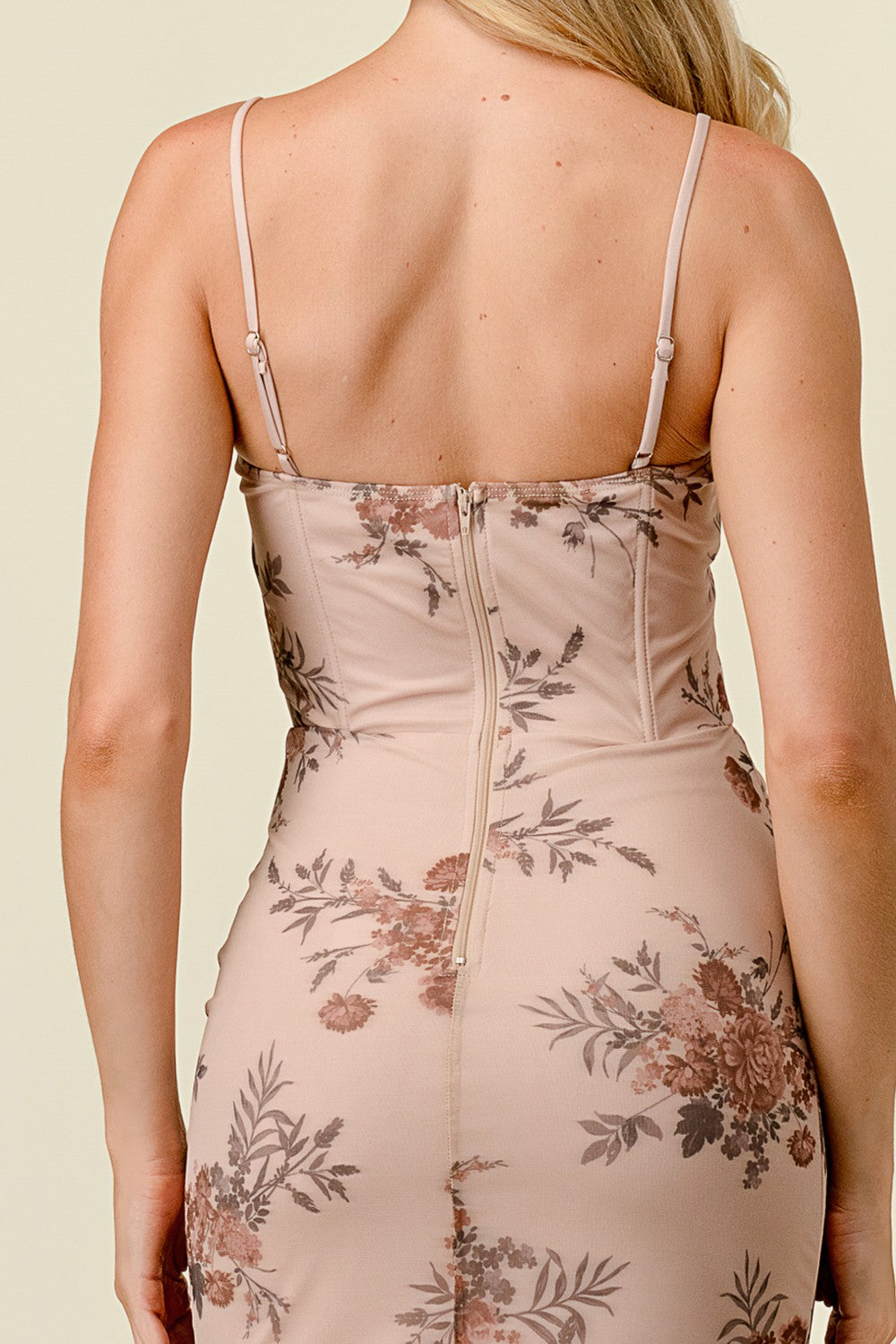 Neutral Floral Bustier Dress