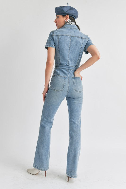 Zipper Denim Jumpsuit
