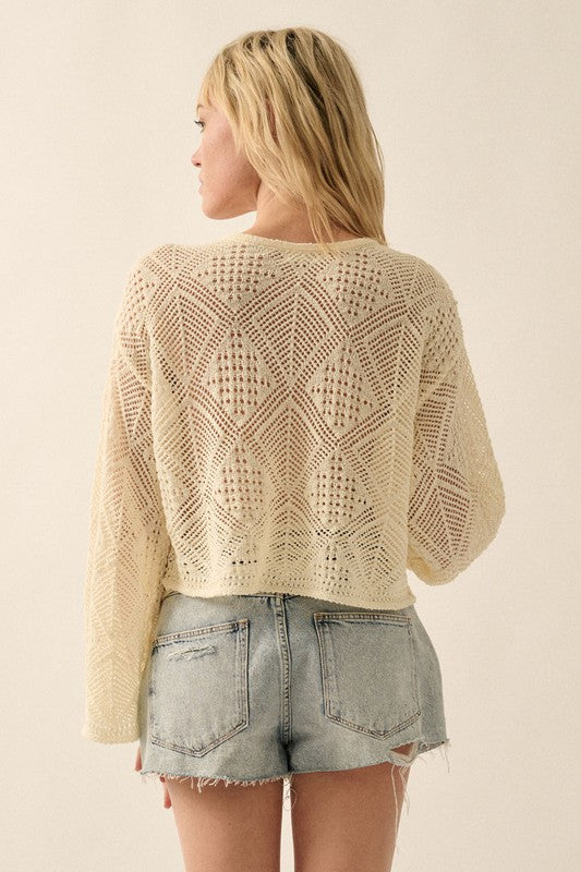 Open Knit Bell Sleeve Top