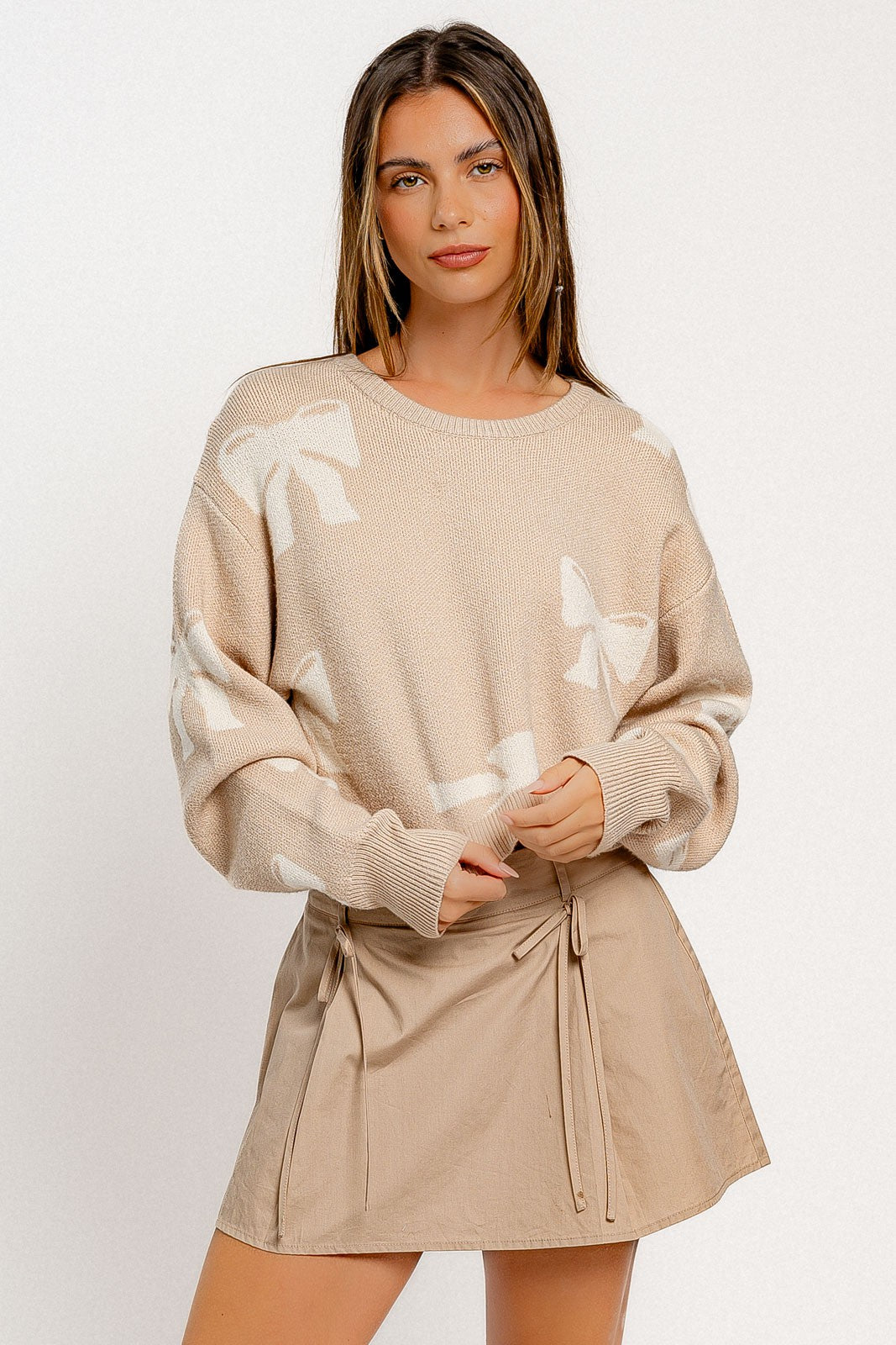 Beige Ribbon Sweater