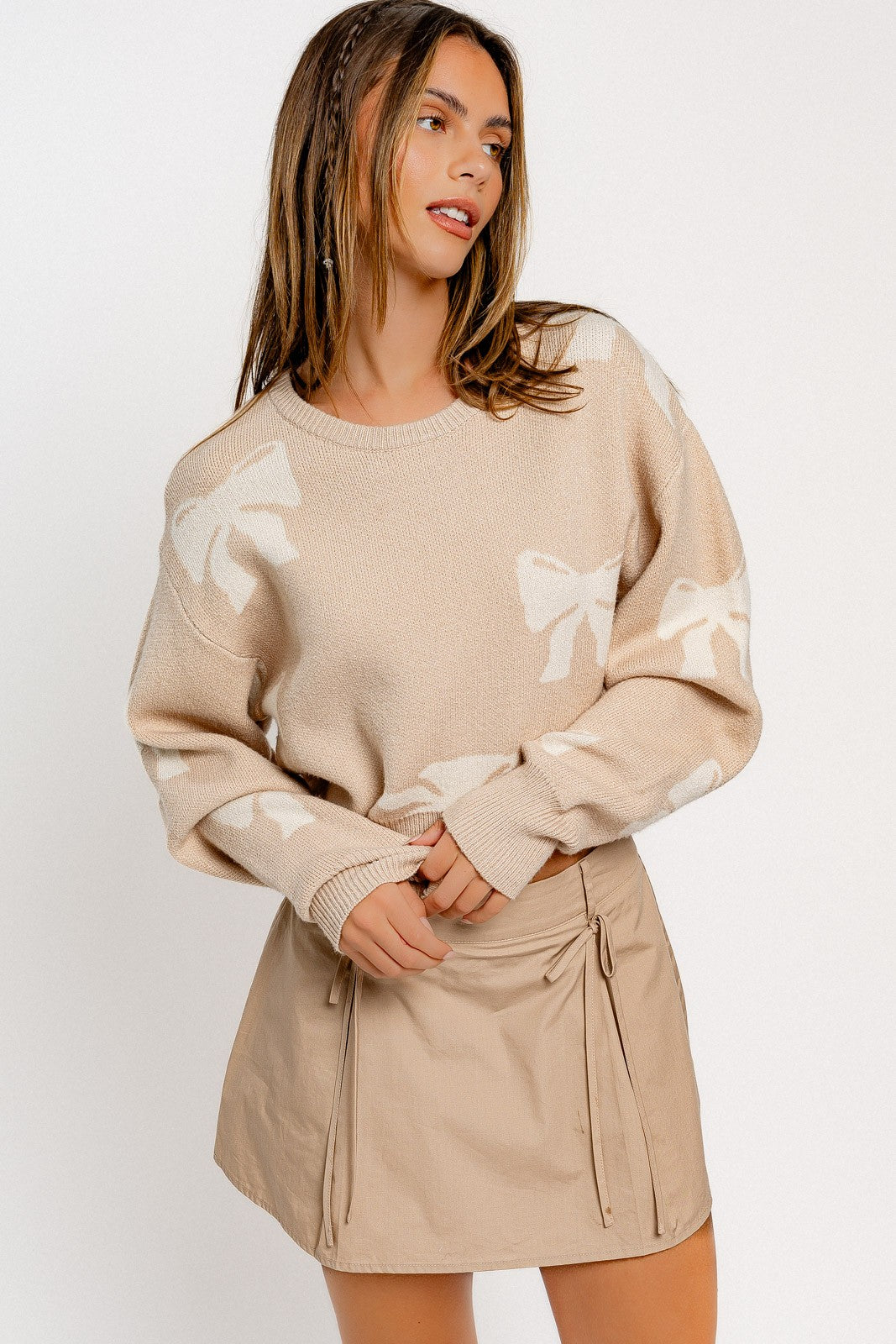 Beige Ribbon Sweater