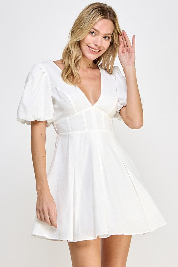 White Puff Sleeve Corset Dress