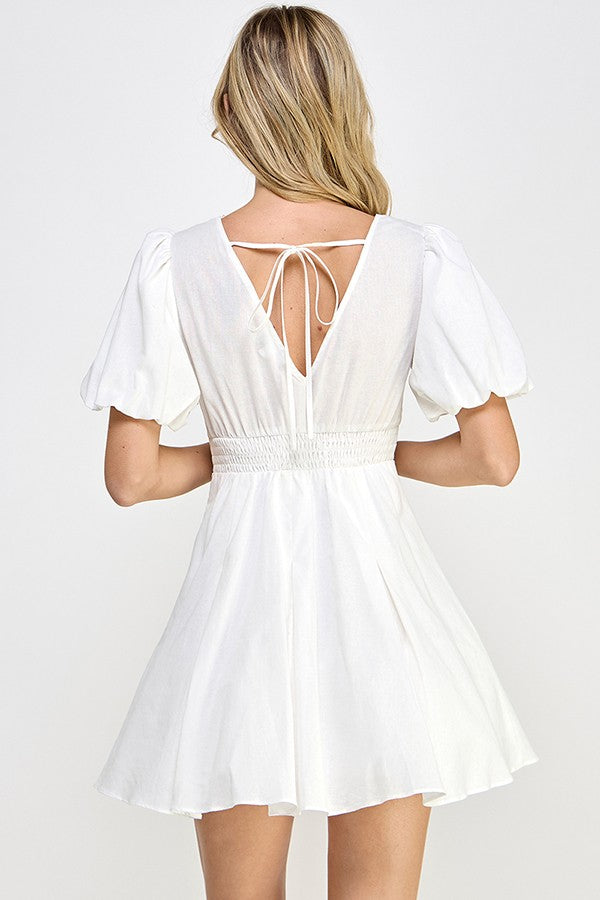 White Puff Sleeve Corset Dress