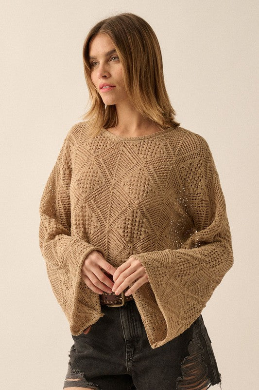 Open Knit Bell Sleeve Top