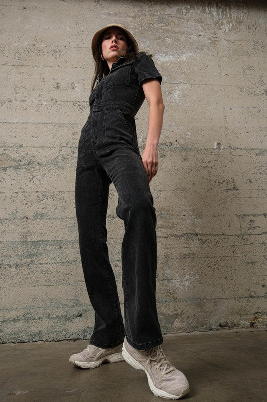 Zipper Denim Jumpsuit