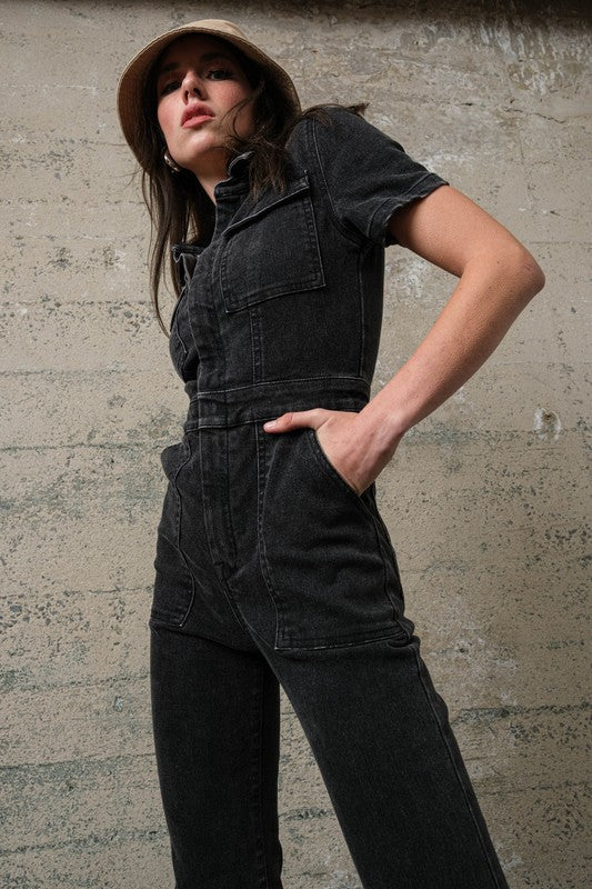 Zipper Denim Jumpsuit