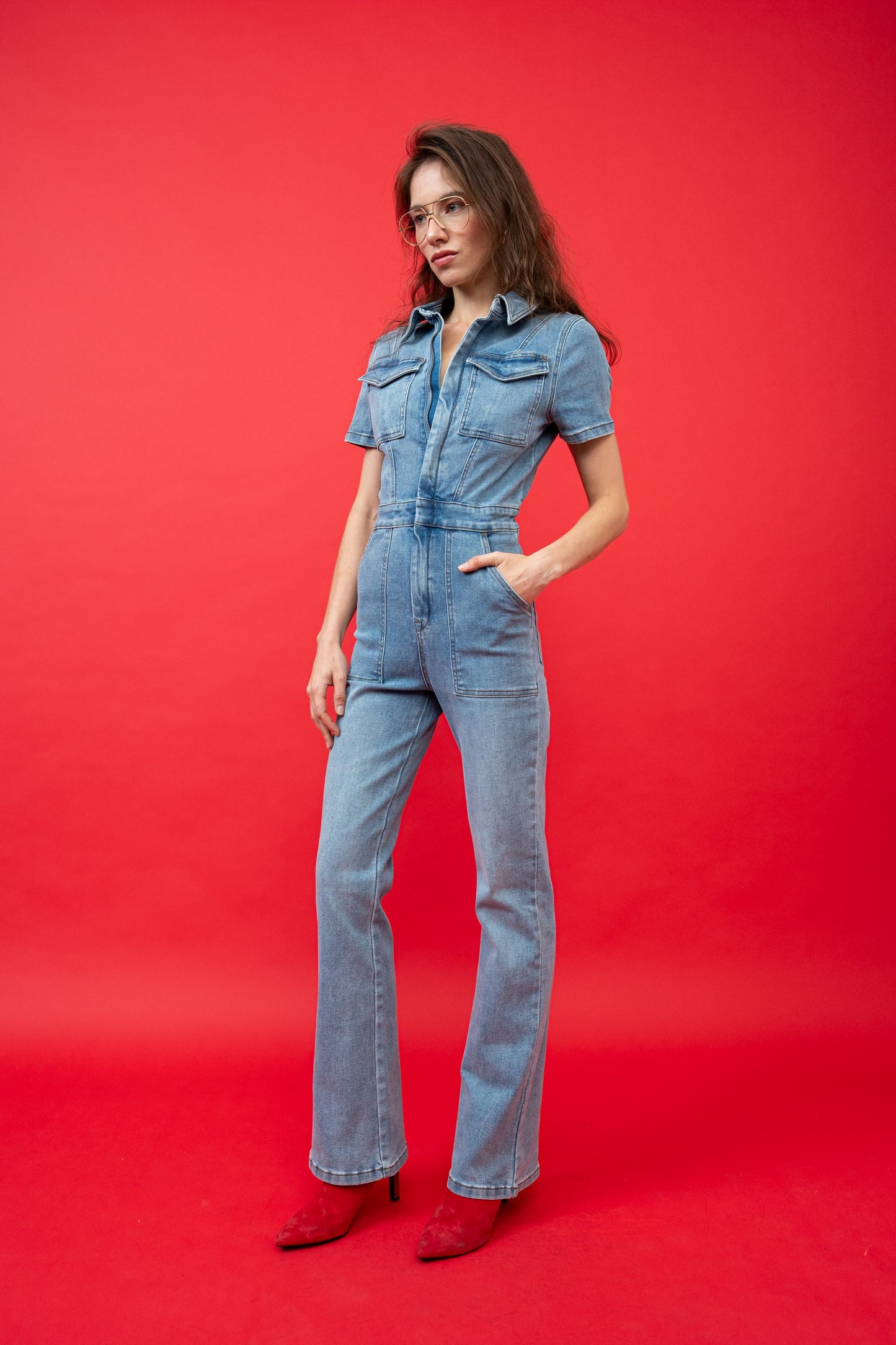 Zipper Denim Jumpsuit