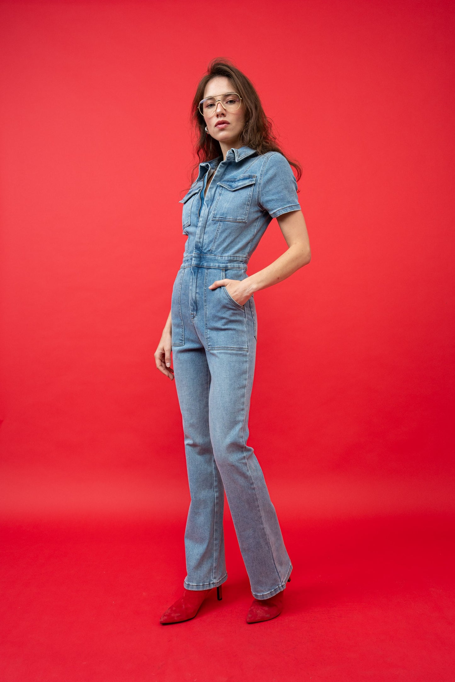 Zipper Denim Jumpsuit