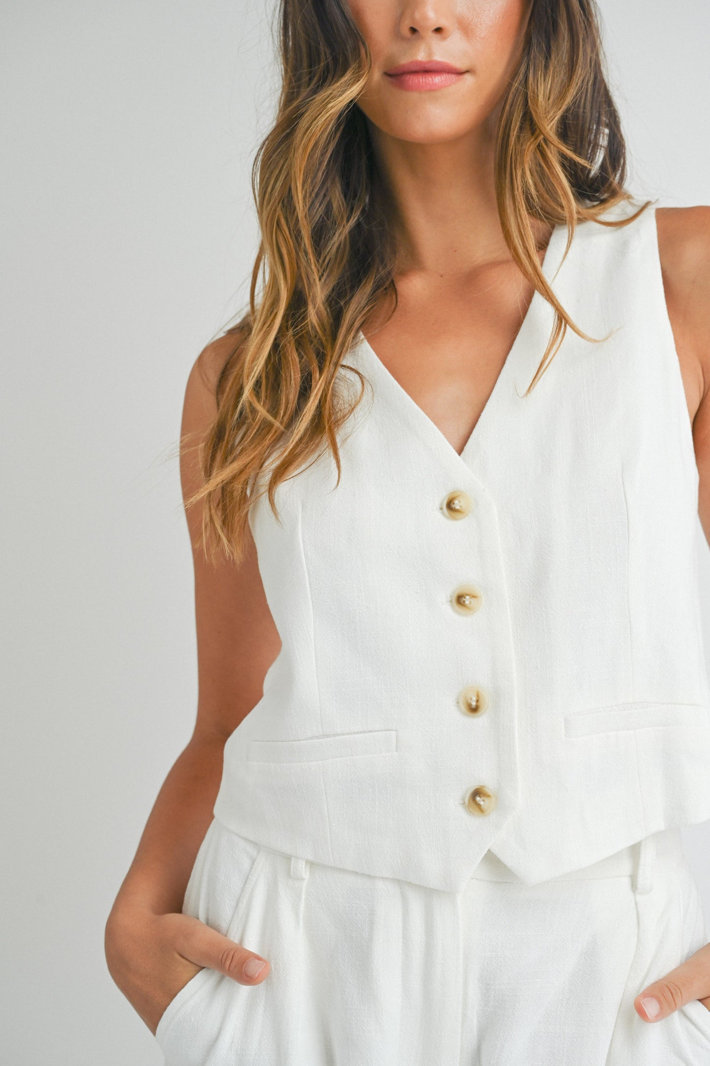 Vest Linen Shorts Set