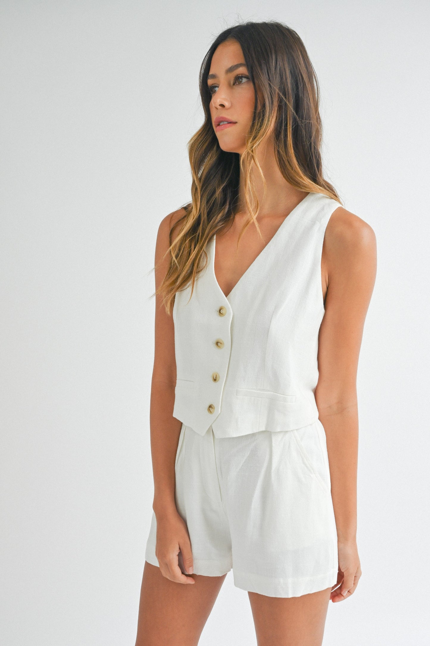 Vest Linen Shorts Set