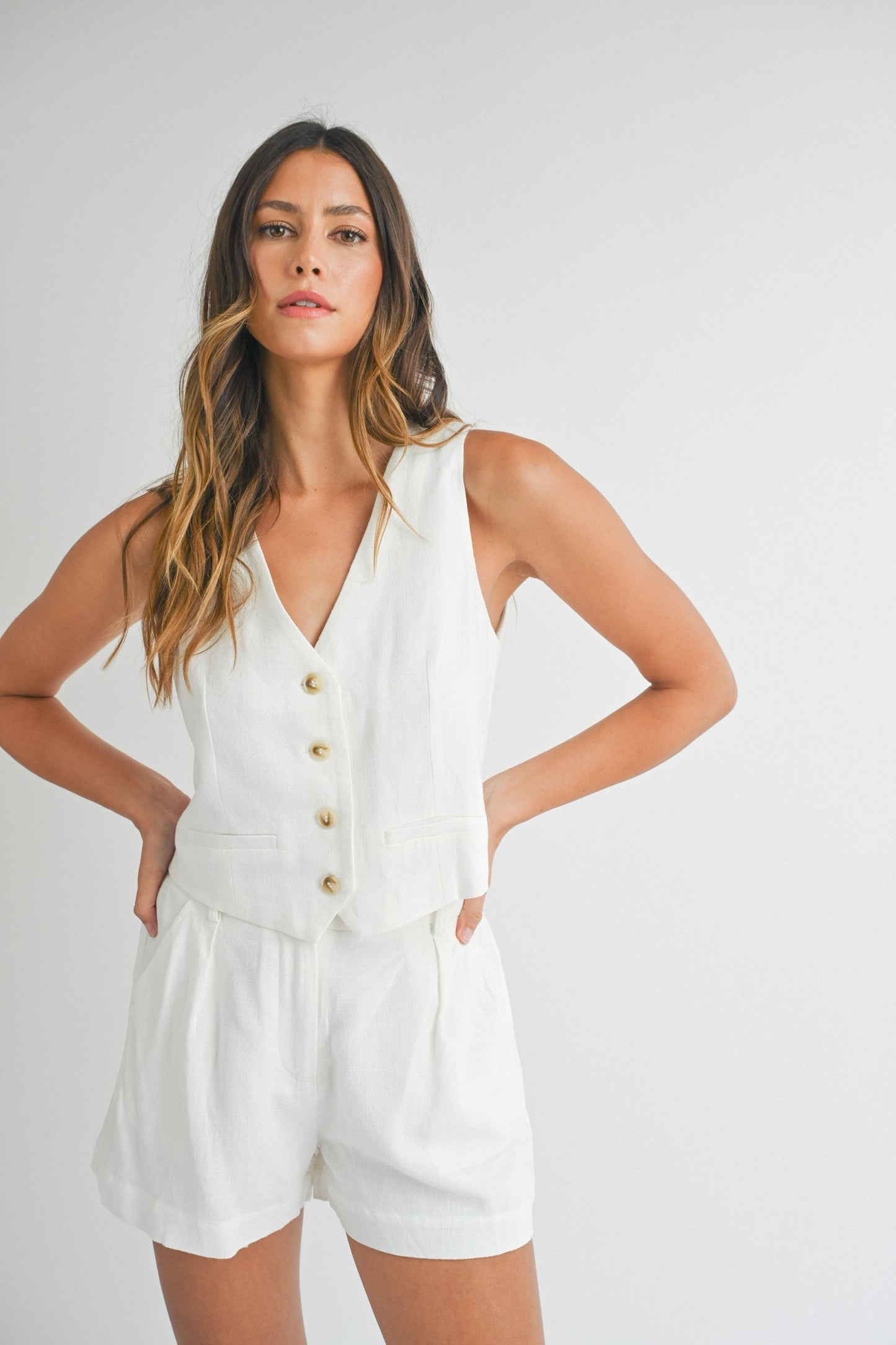 Vest Linen Shorts Set