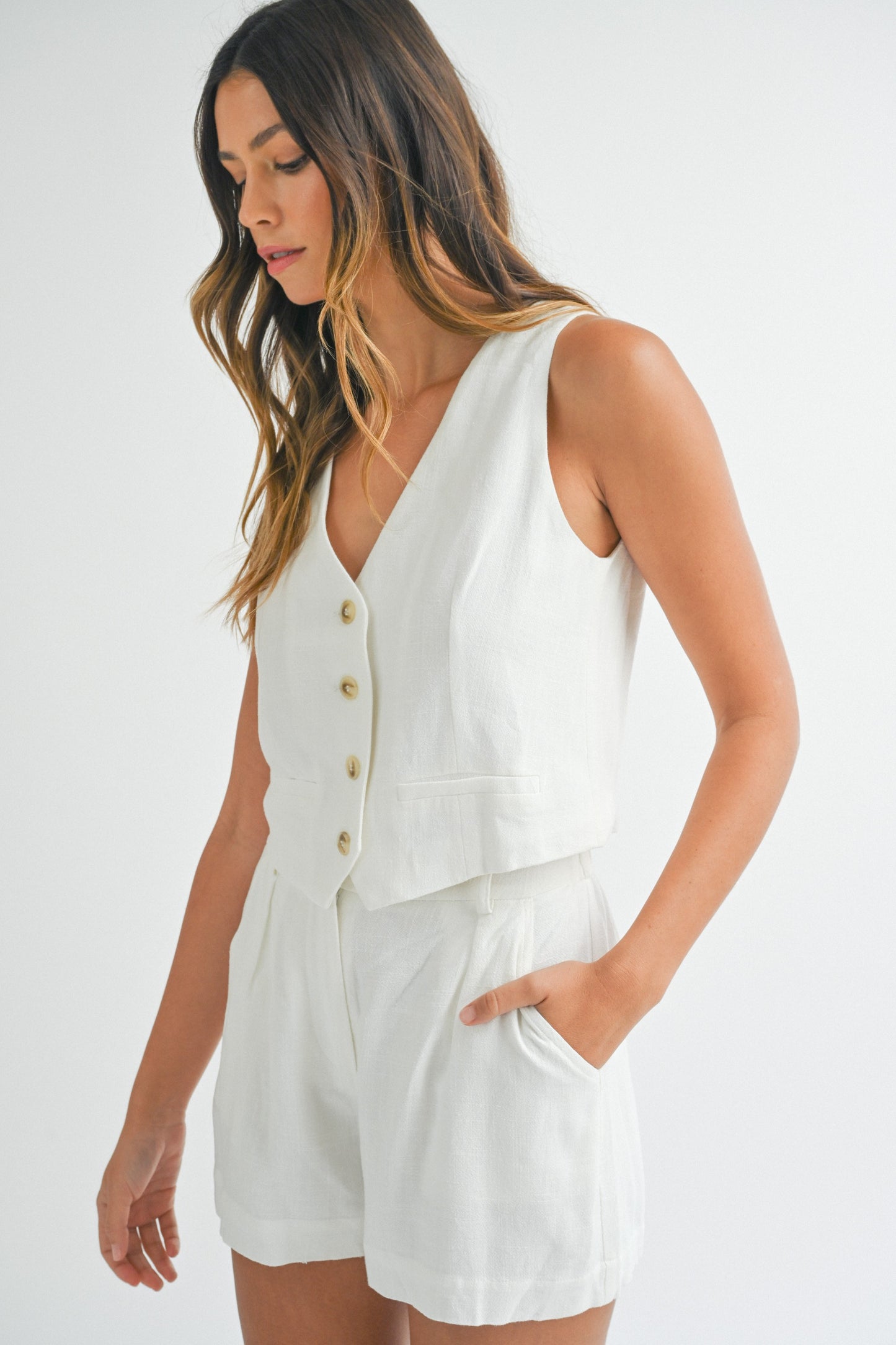 Vest Linen Shorts Set