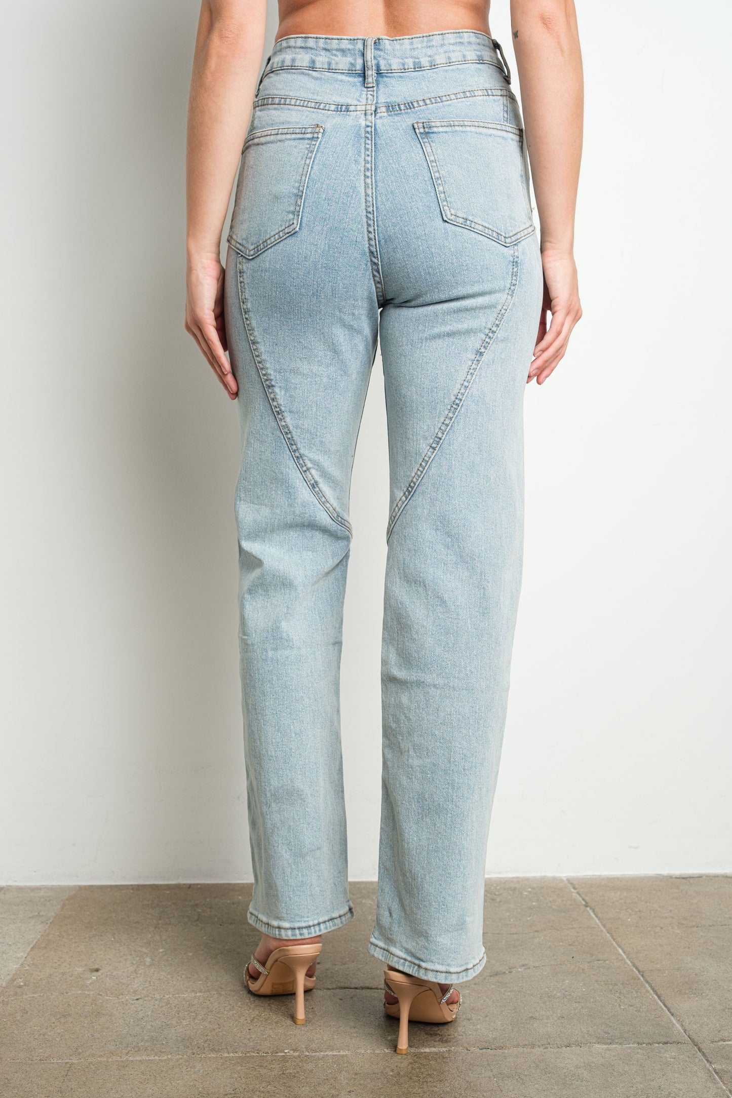 Split Rhinestone Detail Stretch Denim