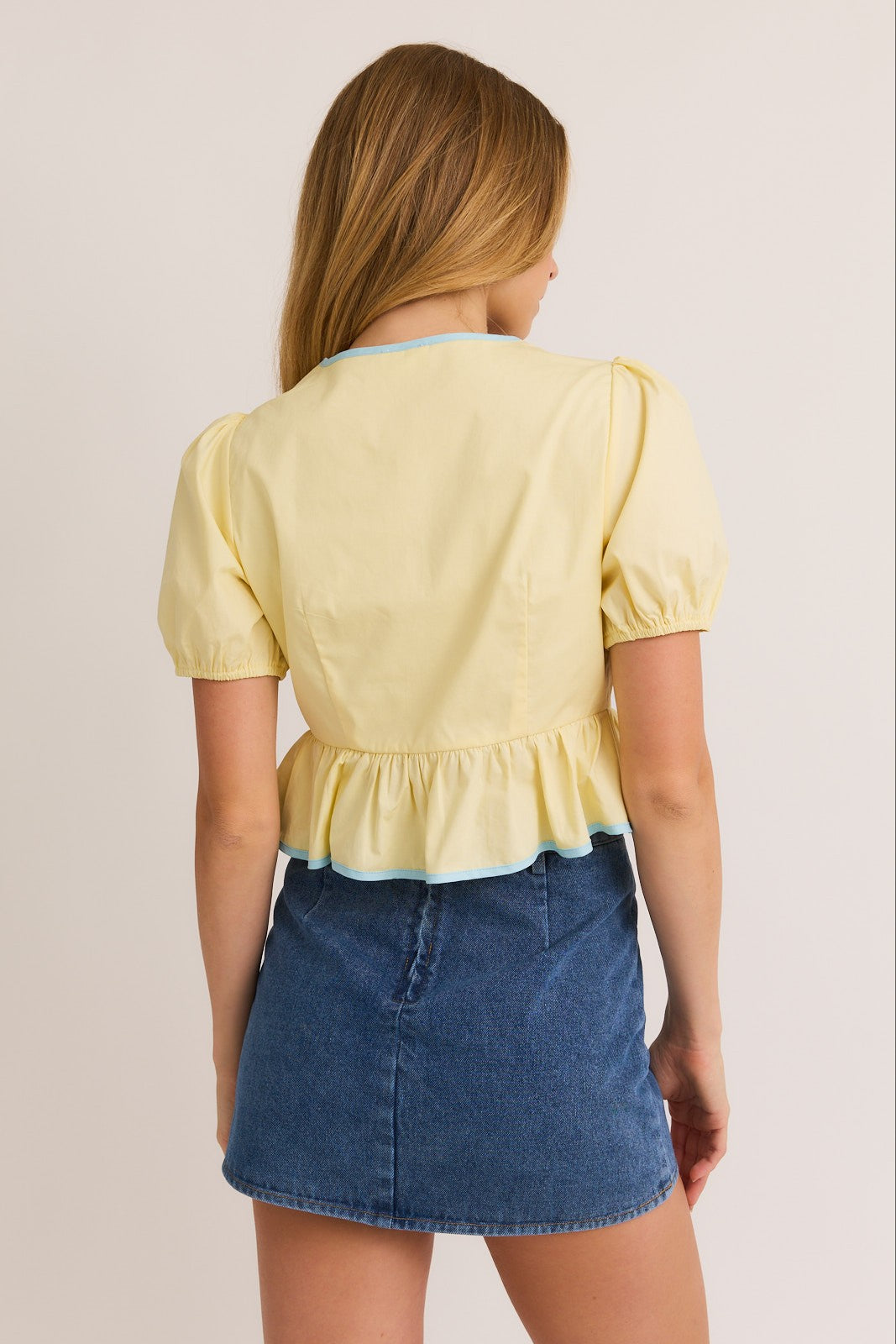 Butter Yellow Contrast Bow Top