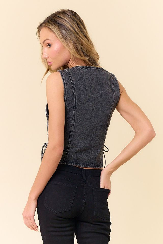 Lace Up Denim Vest