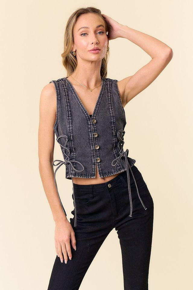 Lace Up Denim Vest