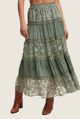 Sage Rose Lace Maxi Skirt