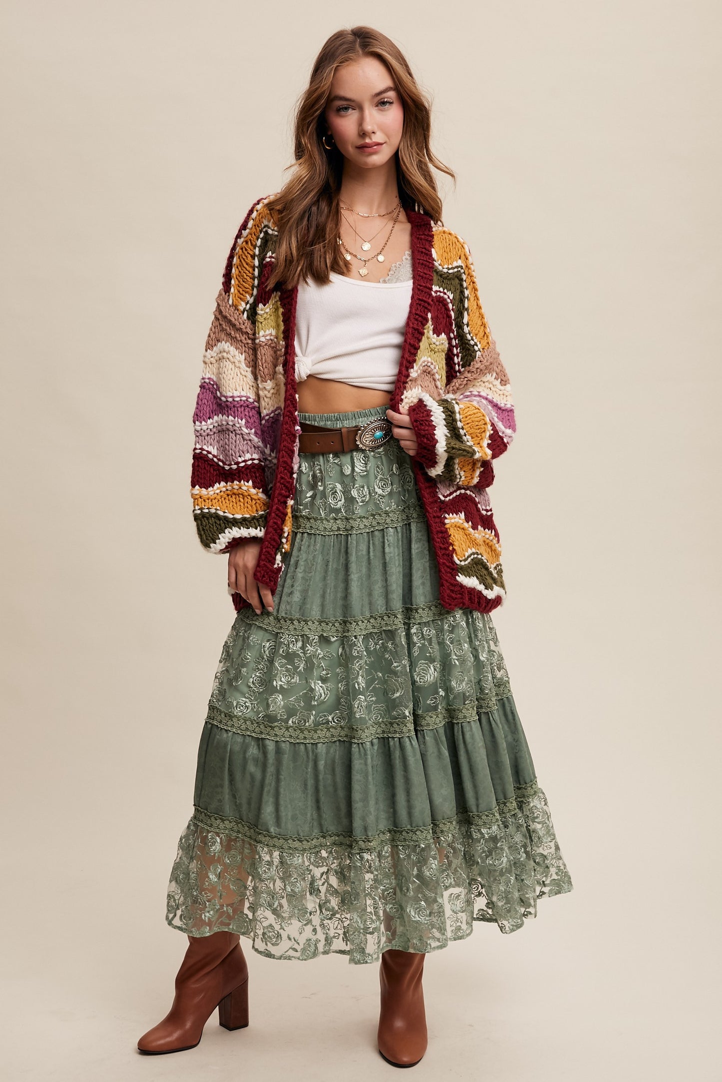Sage Rose Lace Maxi Skirt