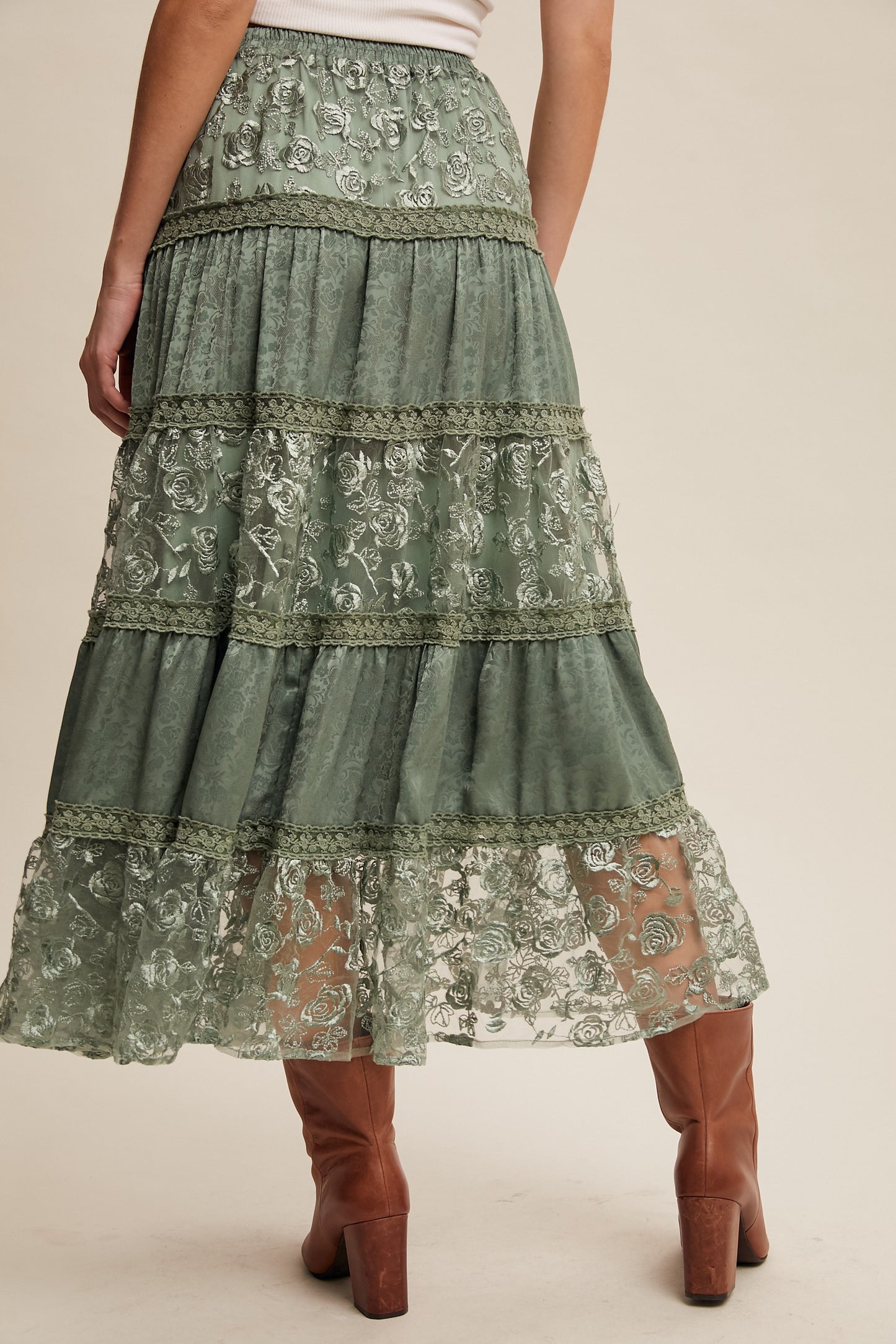 Sage Rose Lace Maxi Skirt