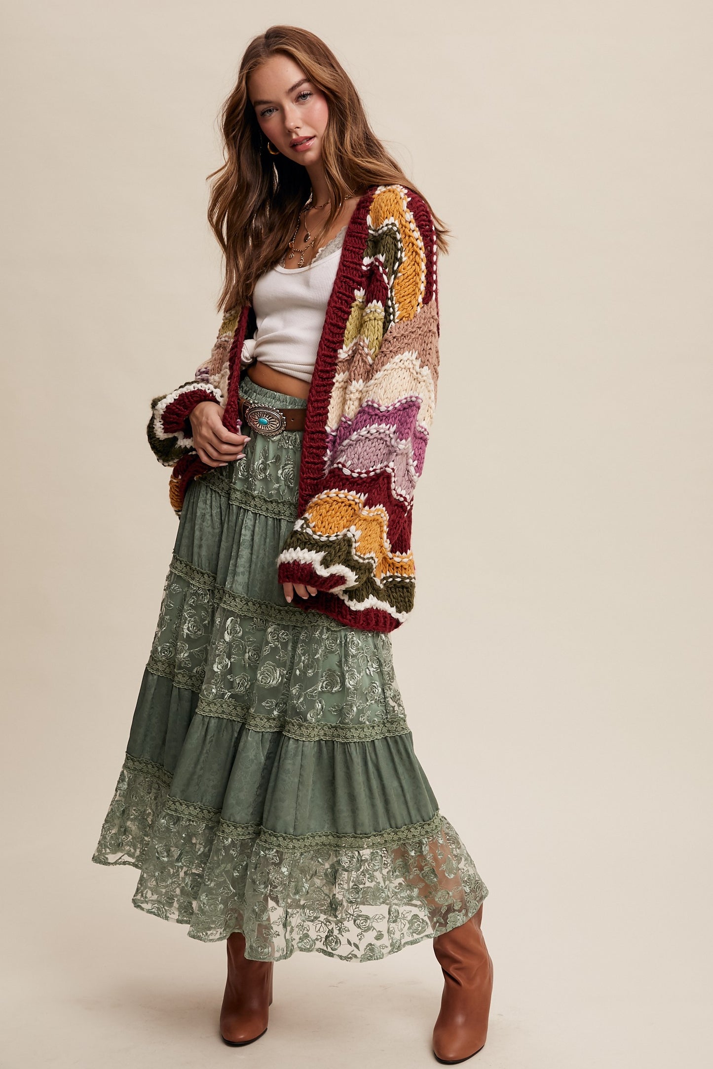 Sage Rose Lace Maxi Skirt