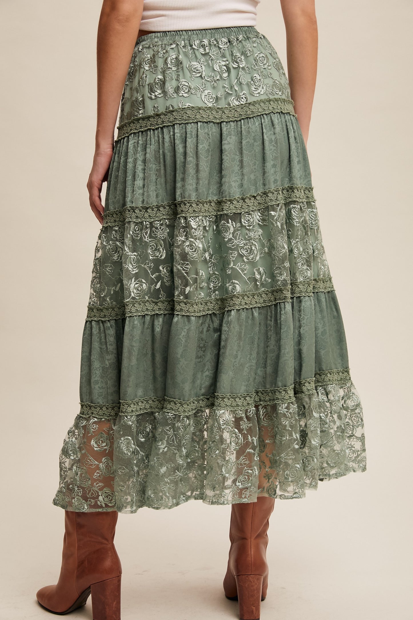 Sage Rose Lace Maxi Skirt