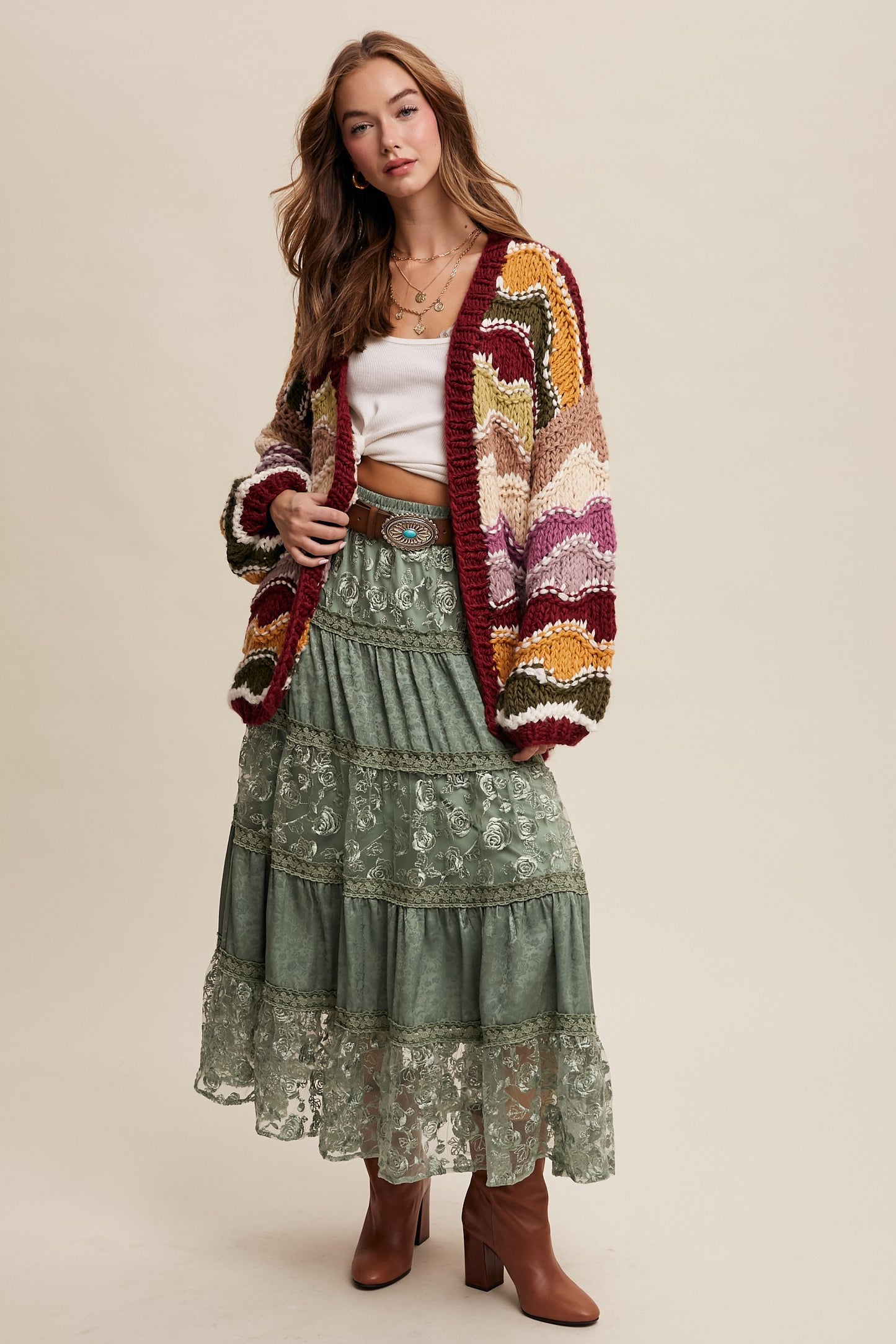 Sage Rose Lace Maxi Skirt