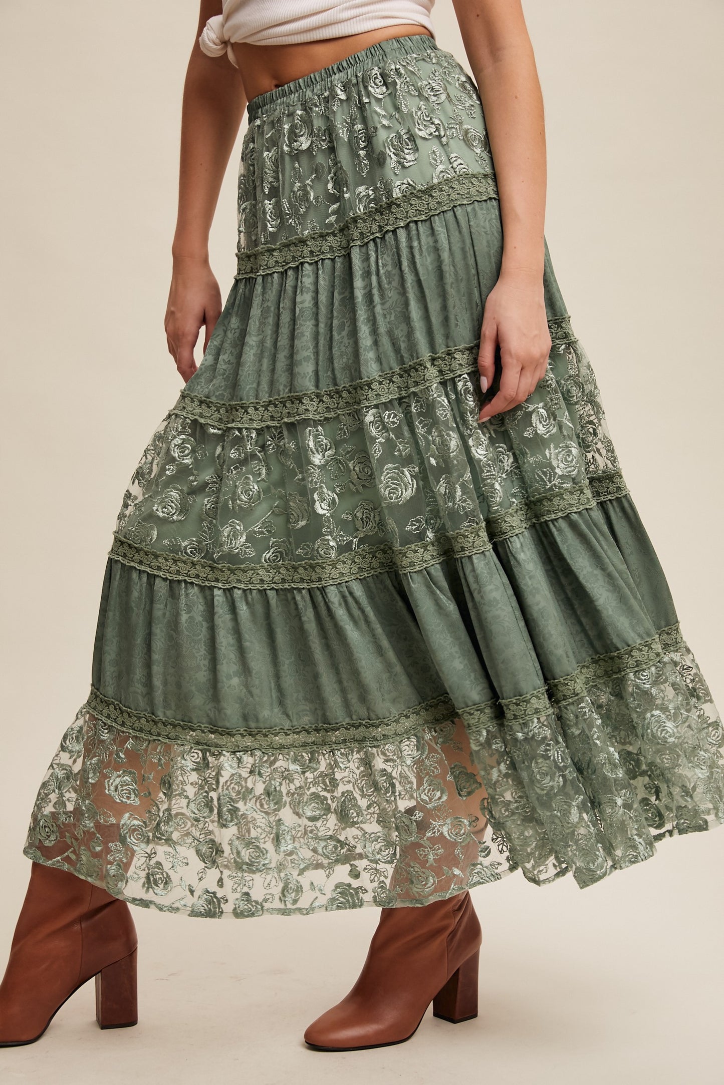 Sage Rose Lace Maxi Skirt