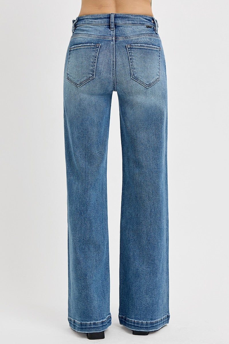 Adjustable Waist Band Wide Leg Denim