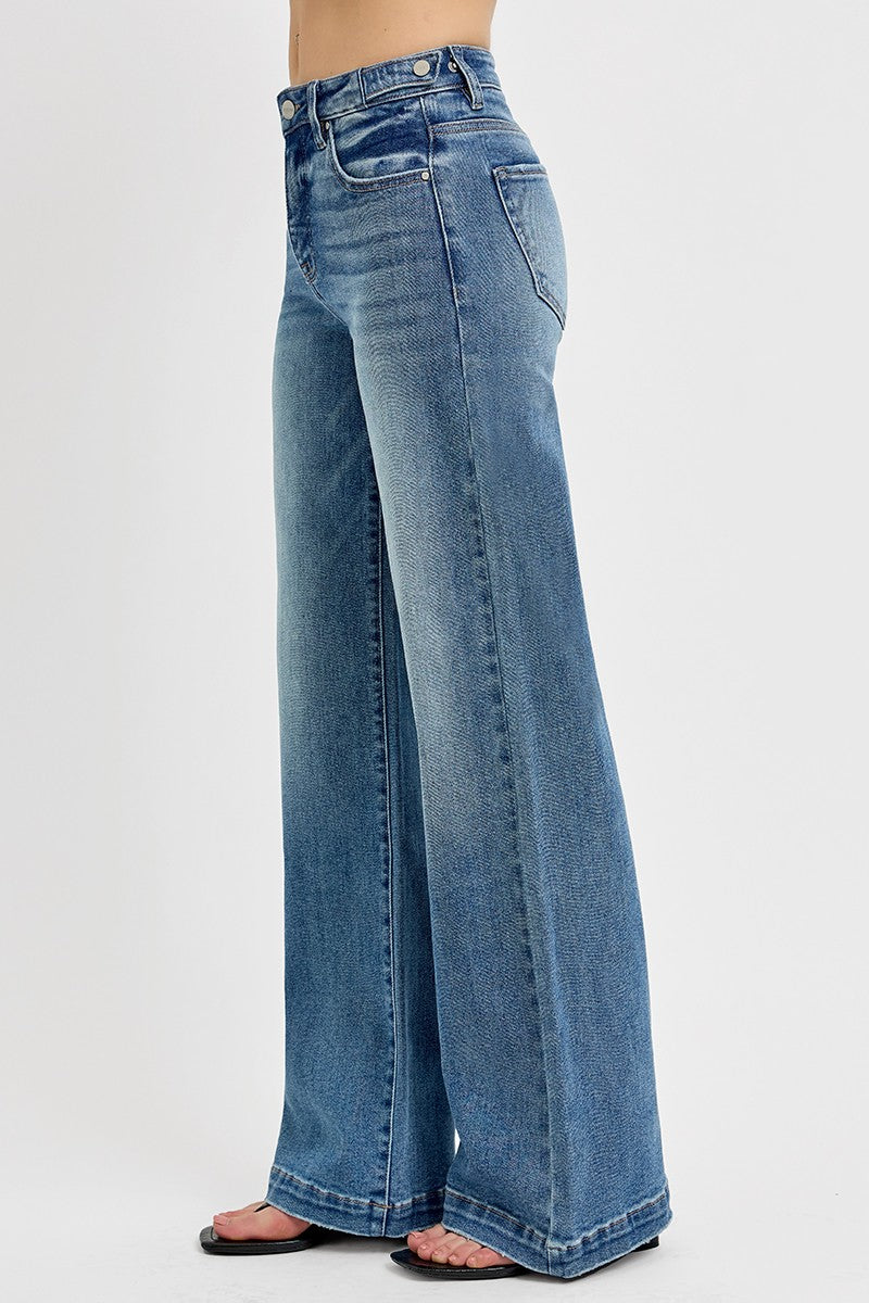 Adjustable Waist Band Wide Leg Denim