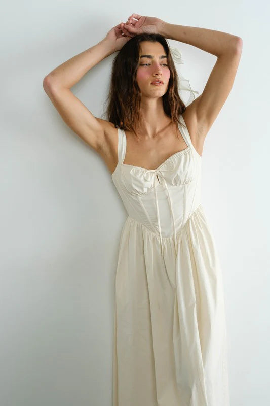 Poplin Cream Bustier Midi Dress