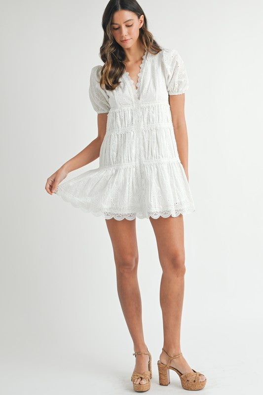 White Eyelet Lace Mini Dress