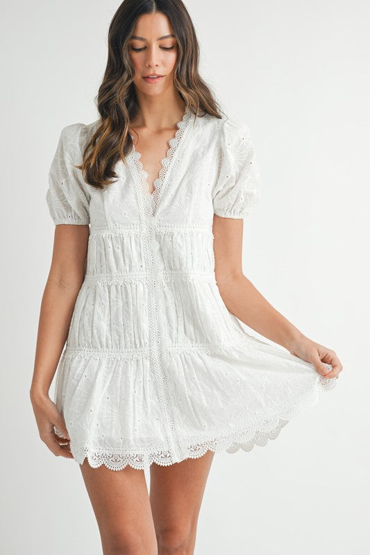 White Eyelet Lace Mini Dress