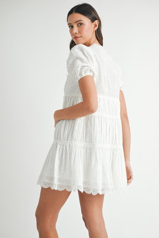 White Eyelet Lace Mini Dress
