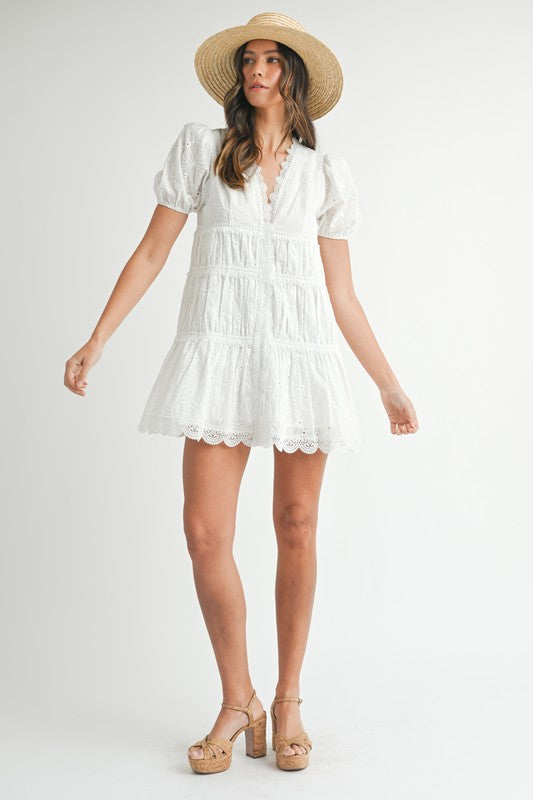 White Eyelet Lace Mini Dress