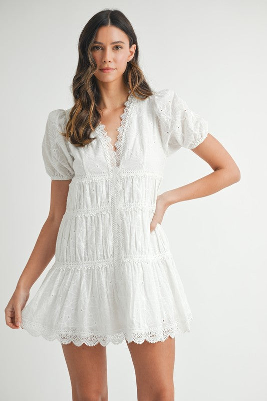 White Eyelet Lace Mini Dress